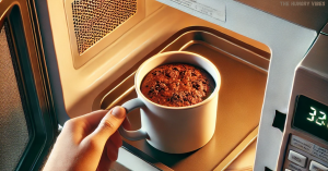 Healthy Mug Brownie inside a microwave.